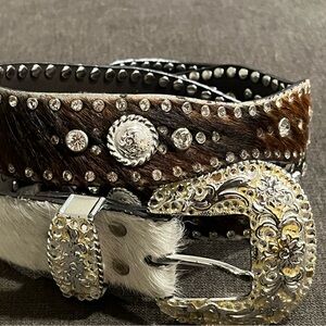 Nocona Brown and Black Hair-On Leather Belt with Silver Buckle
